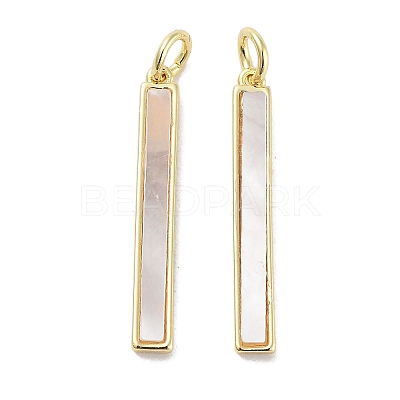 Brass Pave Natural Shell Pendants KK-C051-18G-1
