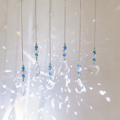 6Pcs 6 Style Transparent Glass Pendant Decorations HJEW-GA0001-43-1
