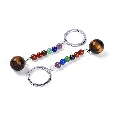 Natural Tiger Eye Round Beaded Keychain G-H076-01P-12-1