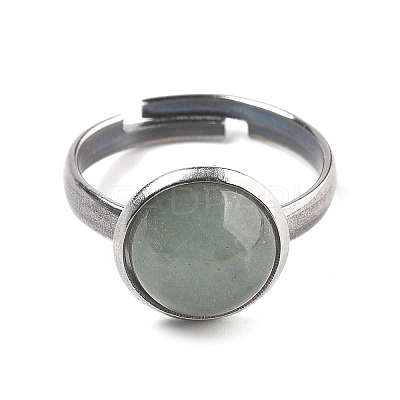 Half Round Natural Green Aventurine Finger Rings RJEW-M062-01P-40-1