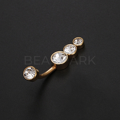 Stainless Steel Clear Cubic Zirconia Curved Barbell Belly Rings WG29D10-01-1