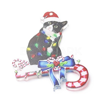 Christmas Cat Shape Acrylic Pendant Decoration HJEW-E007-01G-06-1