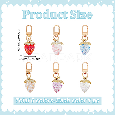6Pcs 6 Colors Strawberry Acrylic Pendant Decoration HJEW-ME00007-1