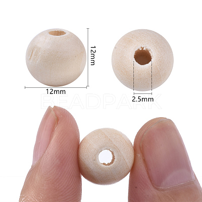 Unfinished Natural Wood Beads X-WOOD-S651-A12mm-LF-1