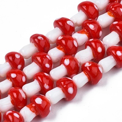 Mushroom Handmade Lampwork Beads Strands LAMP-R116-13A-1