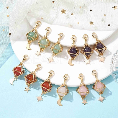 Natural Gemstone Brass Pendant Decorations HJEW-JM01817-1