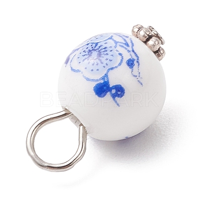 Handmade Flower Printed Porcelain Ceramic Pendants PALLOY-JF03928-01-1