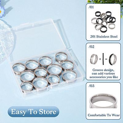 12Pcs 6 Styles 201 Stainless Steel Grooved Finger Ring Settings RJEW-TA0001-04P-1