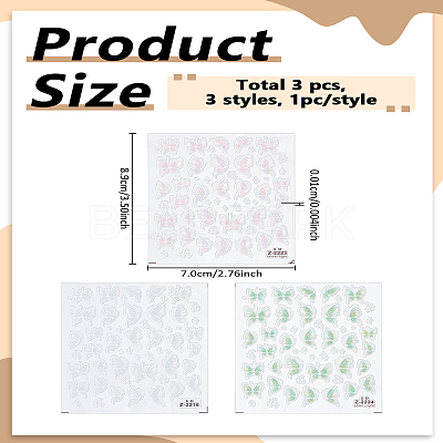3Pcs 3 Colors Butterfly Nail Art Stickers MRMJ-LP0002-90-1