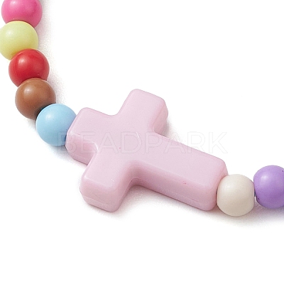 Cross & Round Acrylic Braided Bead Bracelets BJEW-JB10239-01-1