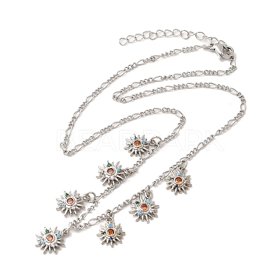 Brass Micro Pave Cubic Zirconia Sun Pendant Necklaces NJEW-B157-16P-1