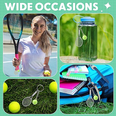 5Pcs Opaque Acrylic Tennis with Alloy Tennis Racket Keychains KEYC-YW00243-01-1