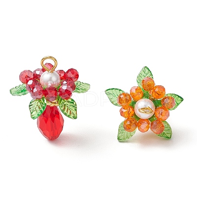 Glass with Round Shell Pearl and Acrylic Charms Pendants PALLOY-MZ00647-1