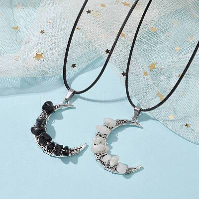 2Pcs 2 Styles Tibetan Style Alloy Moon Pendant Necklaces Set NJEW-JN04608-1