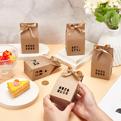 Hollow House Shaped Kraft Paper Candy Boxes CON-WH0105-12-1