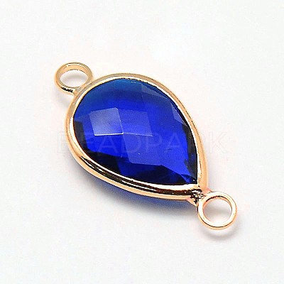 Golden Tone Brass Glass Teardrop Links connectors GLAA-J010A-HF08-G-1
