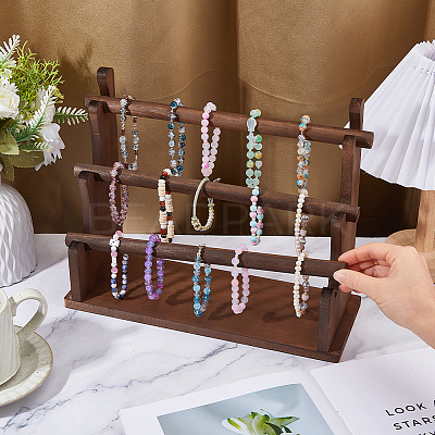 3-Tier Wooden Bracelet Organizer Display Riser Stands ODIS-WH0030-277B-1