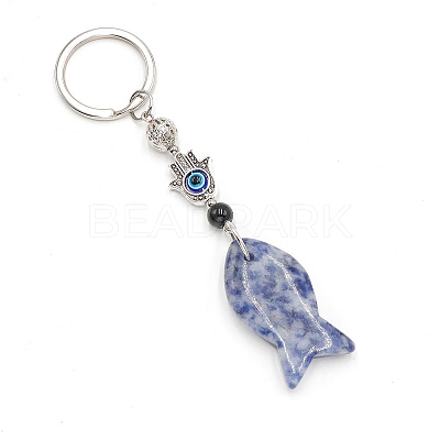 Natural Blue Spot Jasper Fish Keychain PW-WG77624-11-1