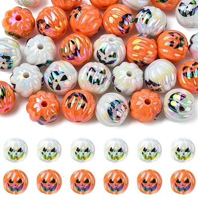 10Pcs 2 Colors Halloween UV Plating Acrylic Beads OACR-YW0003-61-1