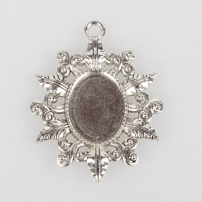 Vintage Tibetan Style Alloy Flower Pendant Cabochon Bezel Settings TIBEP-O006-39AS-1