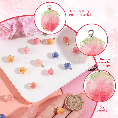 20Pcs 5 Colors Handmade Flower Charms KY-GO0001-01-1