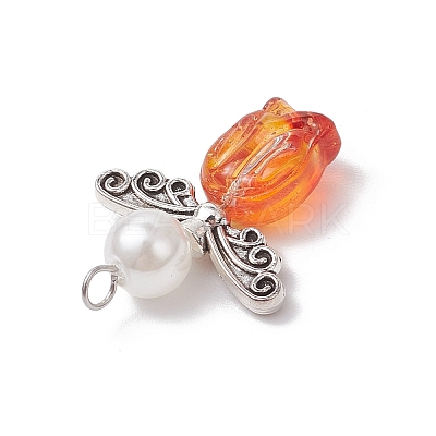 Transparent Glass Beads with Alloy Beads and ABS Plastic Imitation Pearl Round Beads and 304 Stainless Steel Flat Head Pins Pendants PALLOY-JF03621-1