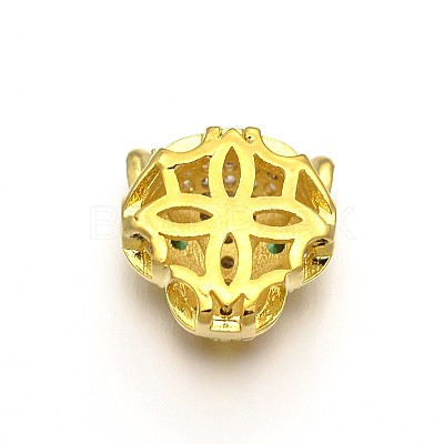 Rack Plating Brass Micro Pave Cubic Zirconia Leopard Hollow Beads X-ZIRC-I012-18G-RS-1