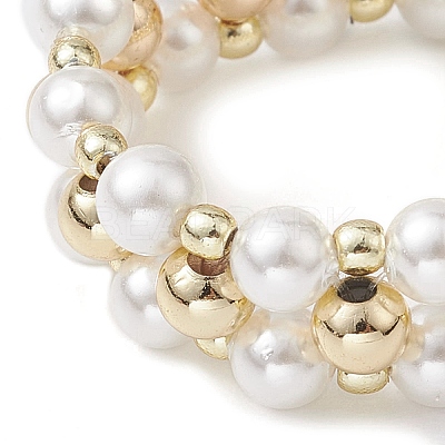 Shell Pearl & Non-magnetic Synthetic Hematite & Brass Beaded Finger Rings RJEW-JR00678-1