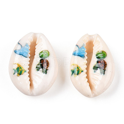 Printed Cowrie Shell Beads SSHEL-ZX006-05B-1