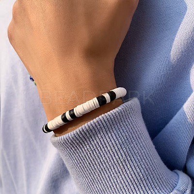Bohemian Polymer Clay Heishi Beaded Stretch Bracelet for Men MC7113-1-1