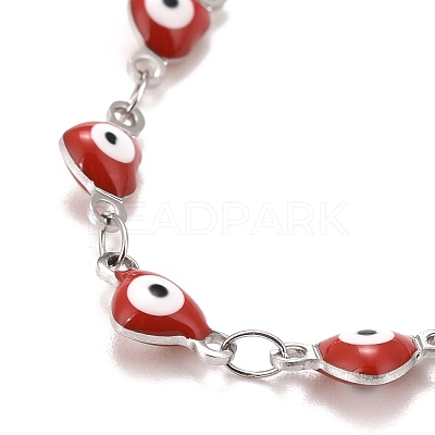 Enamel Heart with Evil Eye Link Chains Bracelet BJEW-P271-07P-01-1