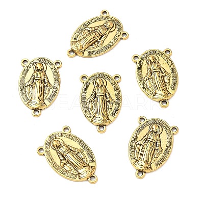 Holy Oval Carved Virgin Mary Tibetan Style Alloy Chandelier Component Links TIBEP-LF0961YKG-AG-LF-1
