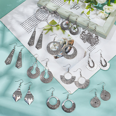 4 Sets 4 Style Tibetan Style Alloy Geometric Dangle Earrings for Women EJEW-AN0003-86-1