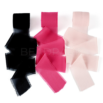 3 Rolls Polyester Raw Edges Ribbons SRIB-TAC0002-26C-1