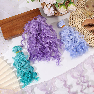 4Pcs 4 Colors PP Doll Wig Long Curly Hair DIY-GL0006-20A-1