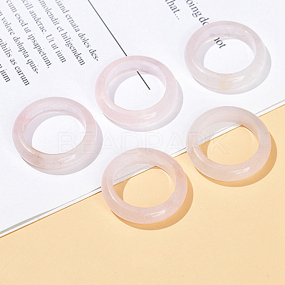 Natural Rose Quartz Plain Band Finger Rings PW-WG26698-04-1