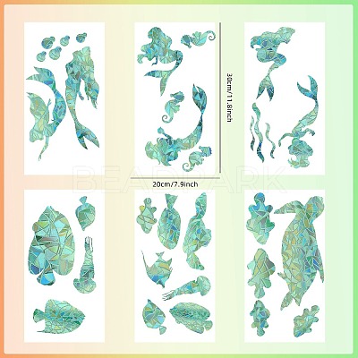 6PCS 2 Styles PVC Stickers Dazzling Color Window Stickers 3D Laser Fish And Mermaid Static Glass Window Stickers JX833A-1