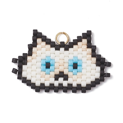5Pcs 5 Colors Handmade Glass Seed Beaded Cat Head Shape Pendants PALLOY-MZ00933-1