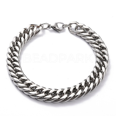 Tarnish Resistant 304 Stainless Steel Cuban Link Chain Bracelets STAS-A028-B064P-A-1