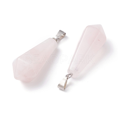 Natural Rose Quartz Pointed Pendants G-I314-02P-16-1
