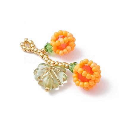 Glass Seed Beaded Berries & Leaf Pendants PALLOY-MZ01114-03-1