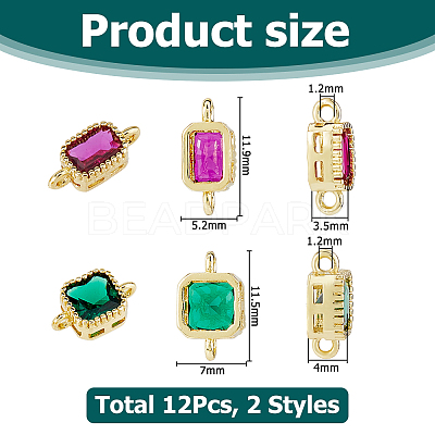 12Pcs 2 Styles Brass Micro Pave Cubic Zirconia Links Connectors KK-HS0015-22B-1