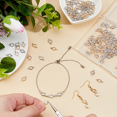 160Pcs 2 Colors Brass Crystal Rhinestone Connector Charms KK-HS0015-66-1