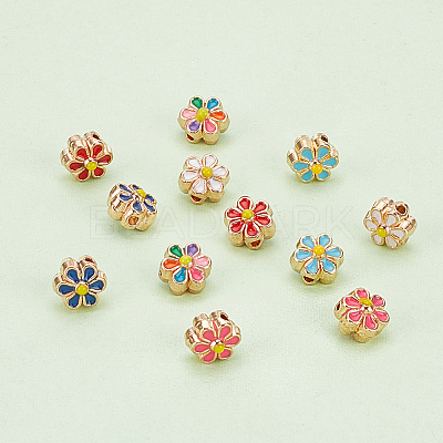60Pcs 6 Colors Light Gold Tone Alloy Enamel Beads ENAM-PH0002-63-1