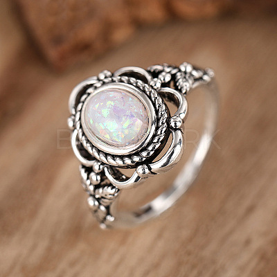 Alloy with Plastic Imitation Opal Finger Rings FS-WG4C942-05-1