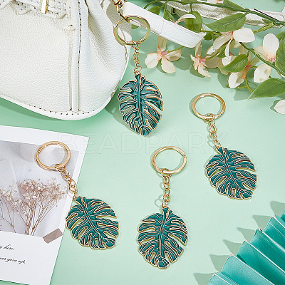 4Pc Monstera Leaf Alloy Enamel Pendant Keychain KEYC-CP0001-25-1