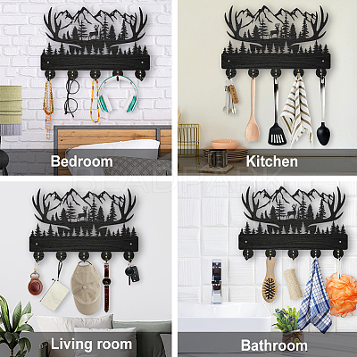 Wood & Iron Wall Mounted Hangers HJEW-WH0055-029-1