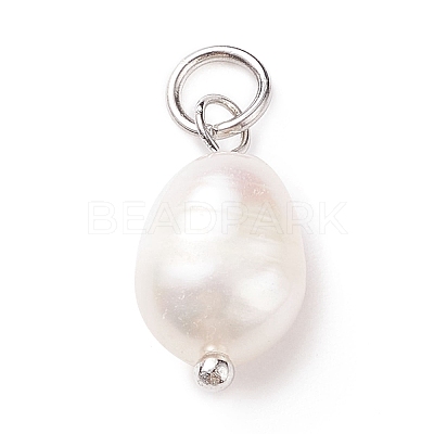 Grade B Natural Cultured Freshwater Pearl Charms X-PALLOY-JF01497-02-1