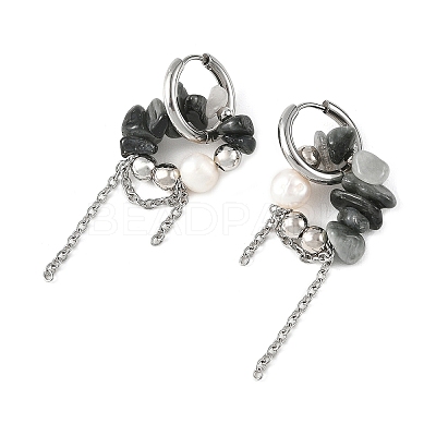 Natural Eagle Eye Stone Chips Drop Earrings EJEW-TA00817-04-1