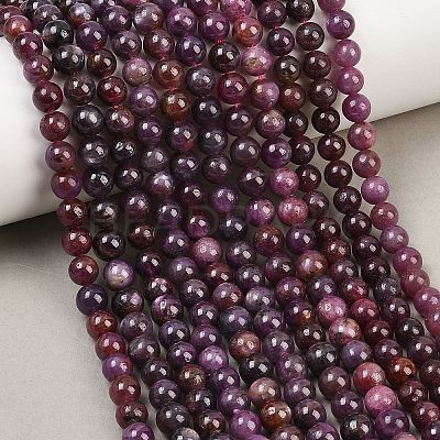 Natural Gemstone Ruby Round Beads Strands G-O017-6mm-06-1